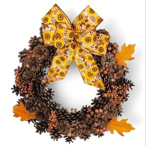 Sunflower Autumn Leaves Pinecone Wreath